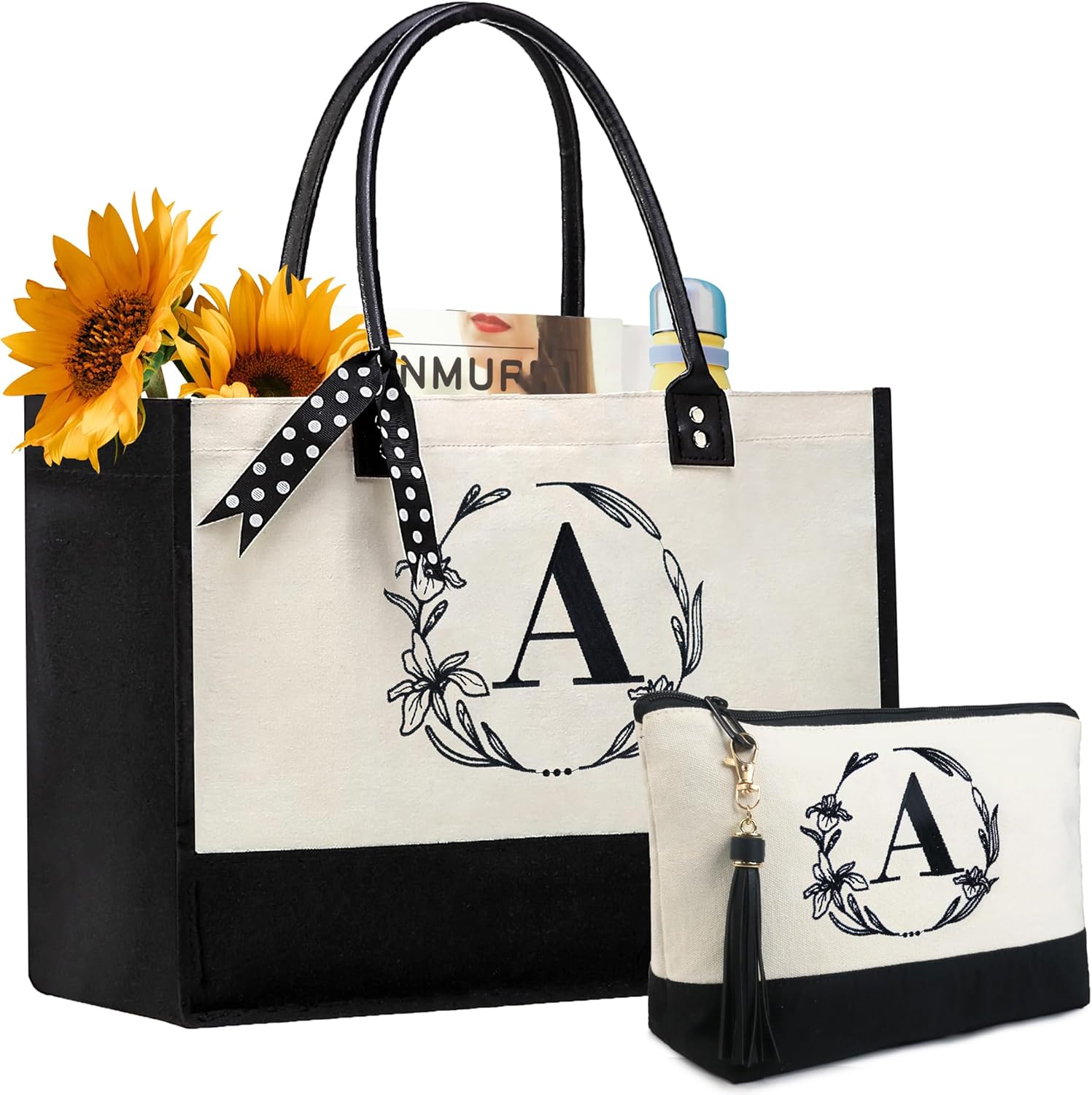 BeeGreen Initial Canvas Handbags Personalized Birthday Gift for Women, Embroider...