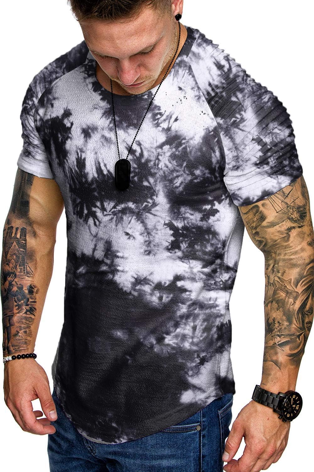 COOFANDY Men's Muscle T-Shirt Pleated Raglan Sleeve Bodybuilding Gym Tee Short S...