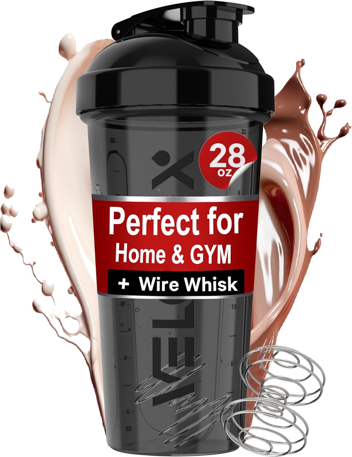 28 OZ Protein Shaker Bottles for Protein Mixes with Wire Whisk - Leak Proof Shak...