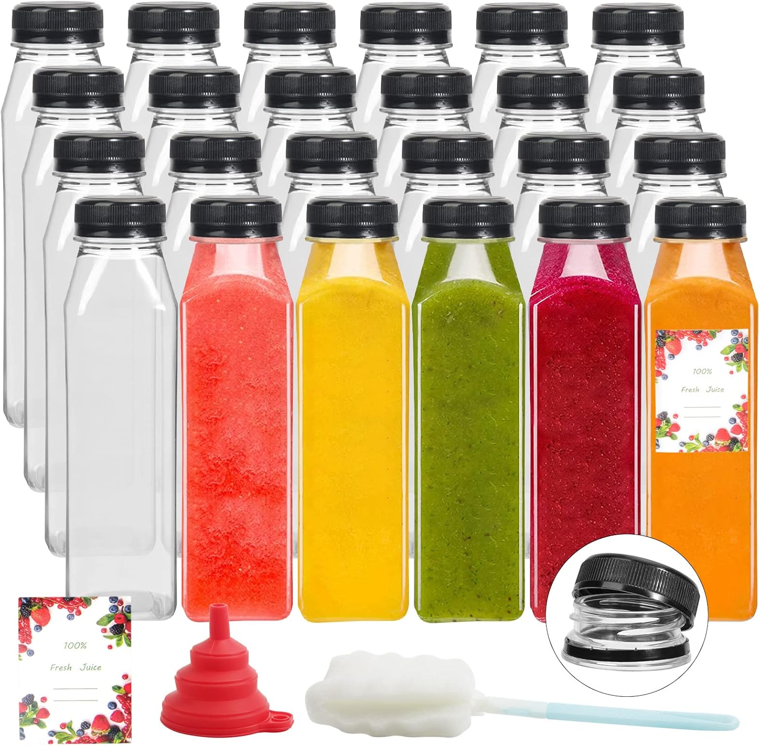 OAMCEG 36 PCS Juice Bottles with Caps, 8 oz Small Bottles for Liquids, Plastic C...