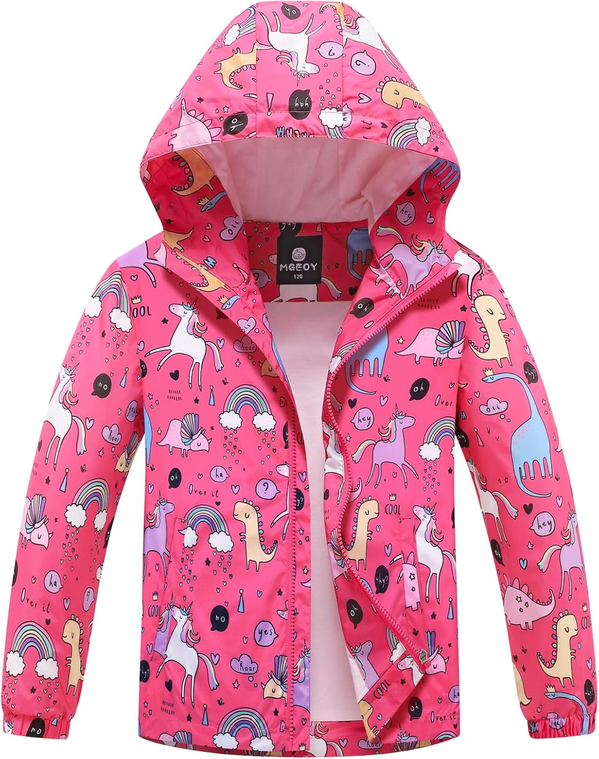 MGEOY Girls Rain Jacket Lightweight Waterproof Hooded Cotton Lined Raincoat Wind...