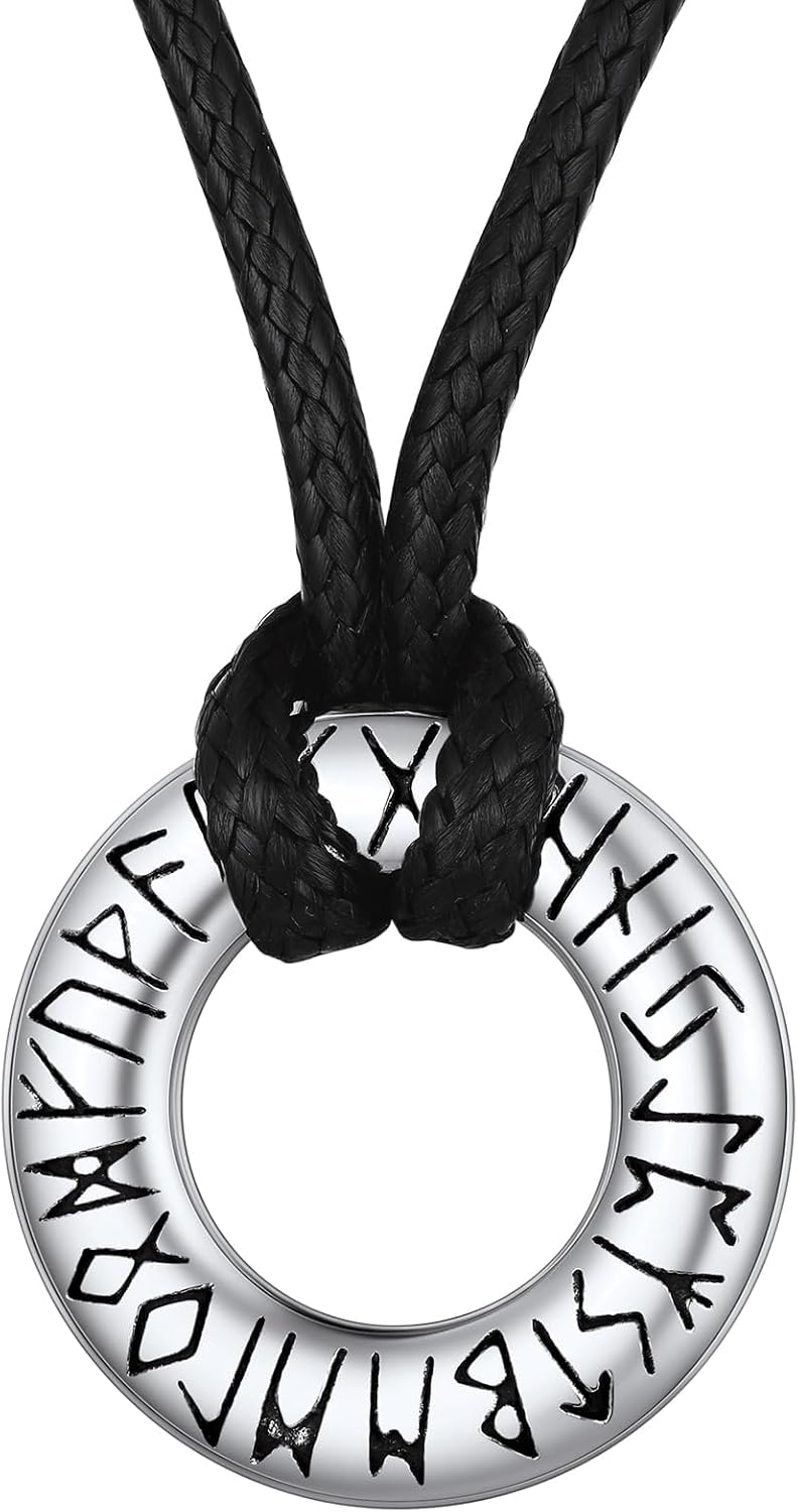FaithHeart Norse Viking Rune Necklace with Adjustable Braided Leather/Stainless...