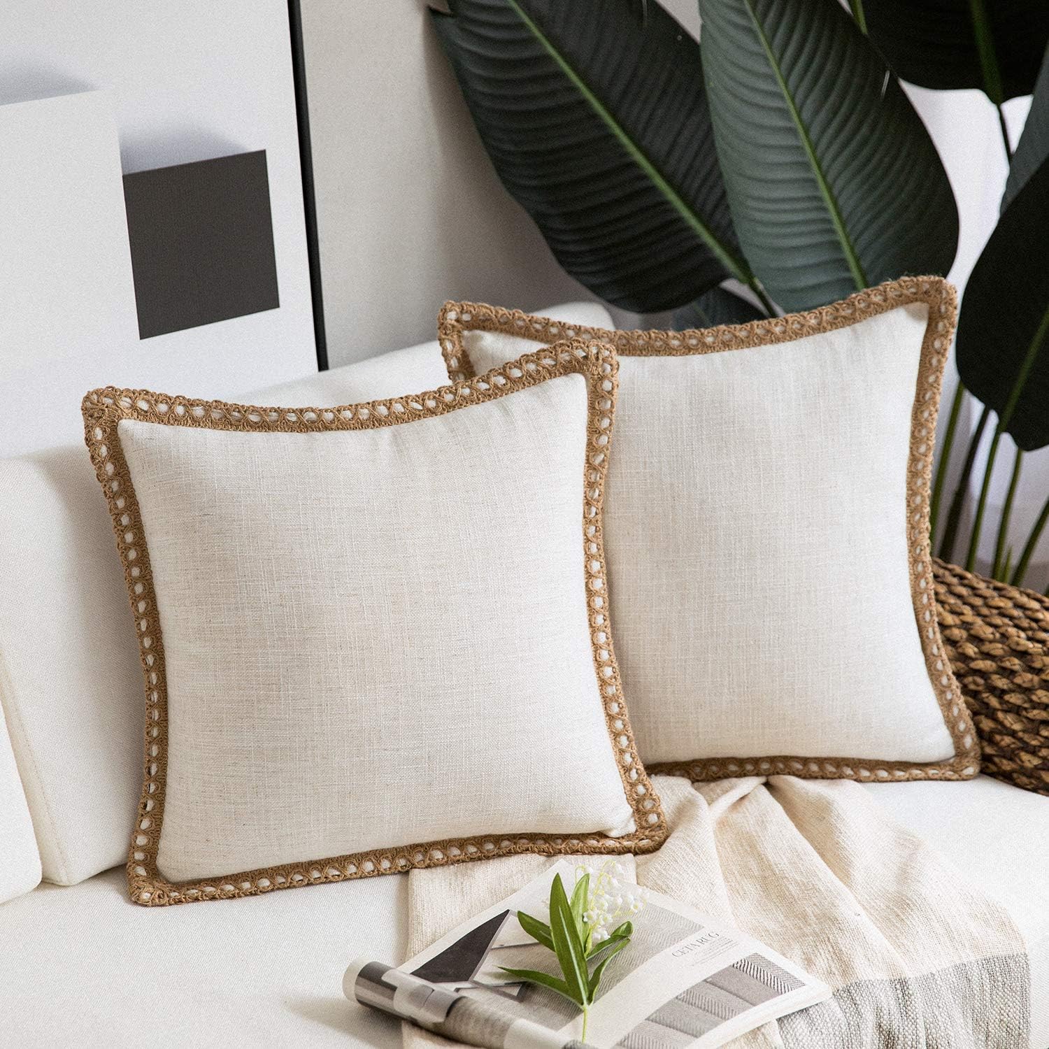 Phantoscope Pack of 2 Farmhouse Modern Fall Decorative Throw Pillow Covers Burla...