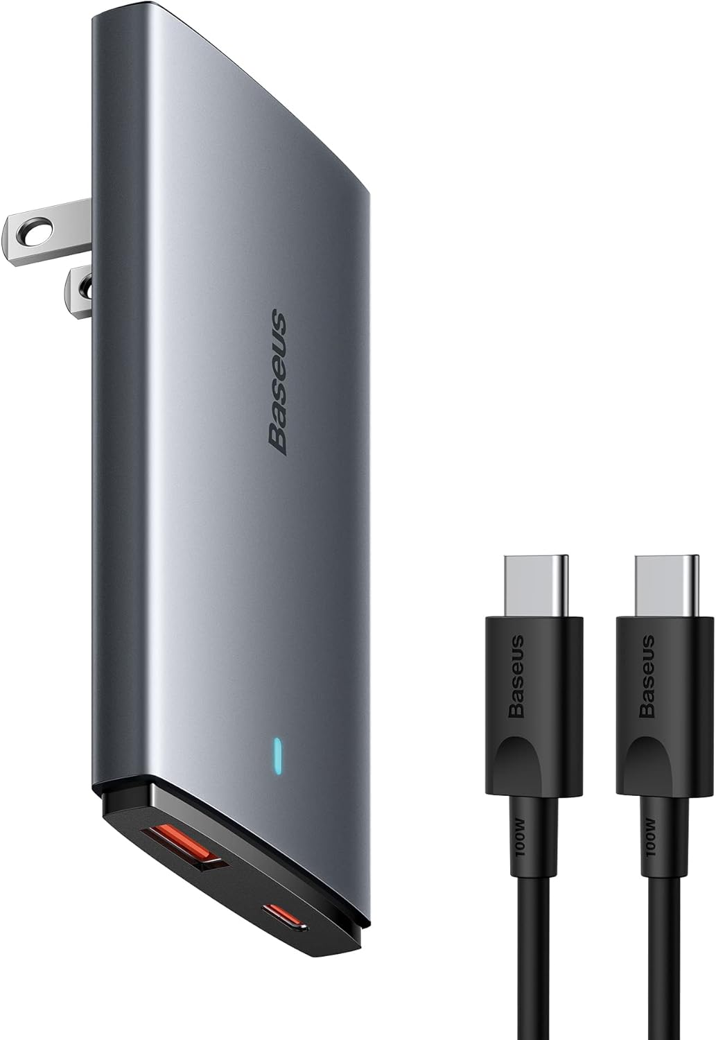 Baseus 65W Flat Wall Charger, 2 Port Ultra-Slim USB C GaN Charger with Foldable...