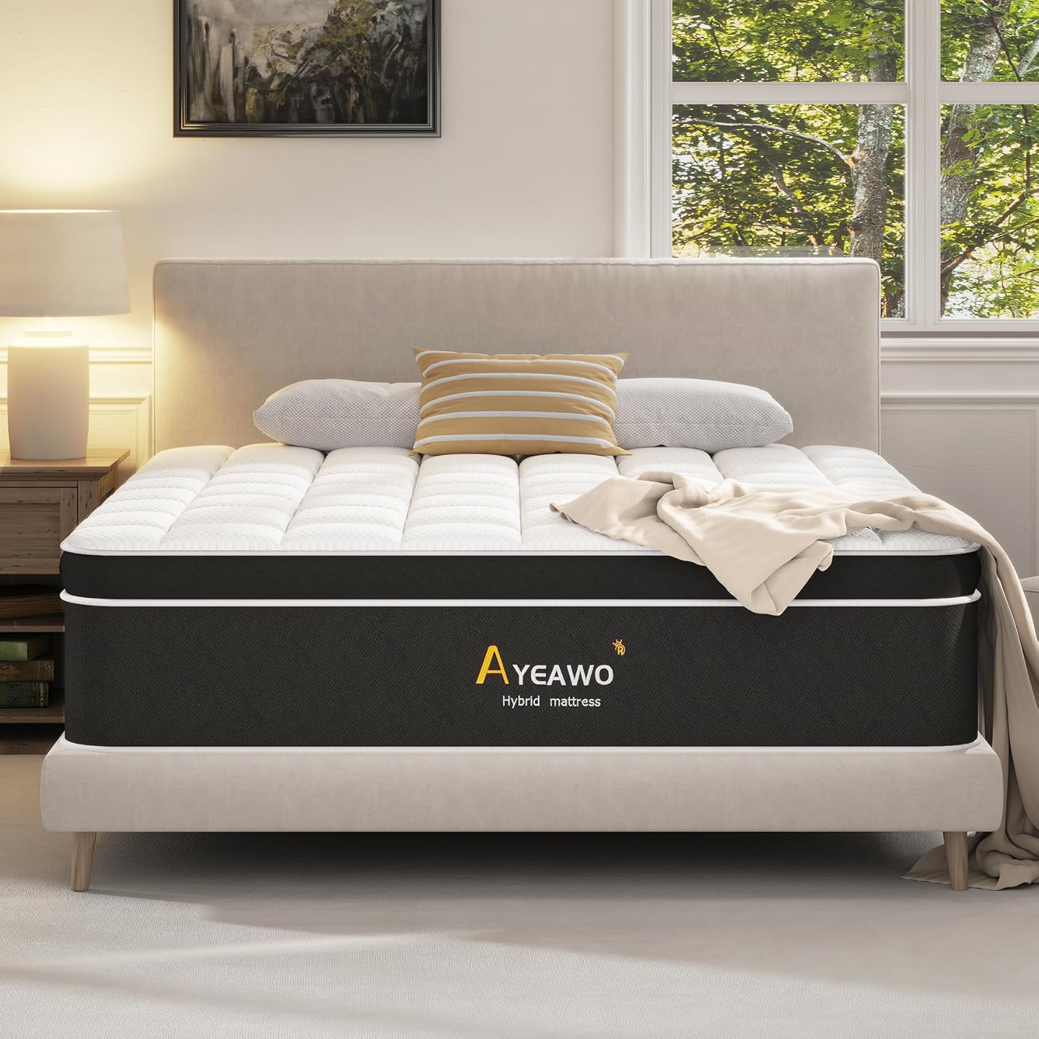 King Size Mattress - 12 Inch Hybrid Mattress King Size with Memory Foam and Pock...