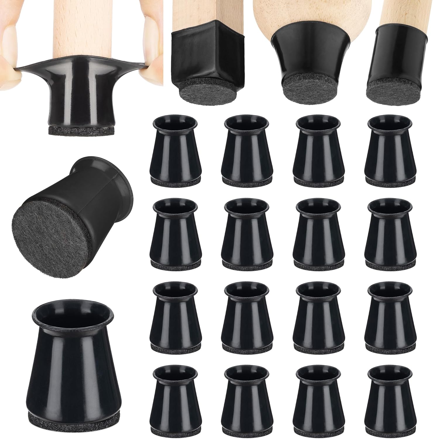 Aneaseit Chair Leg Floor Protectors - 16 pcs Black - Felt Bottom Silicone Pads f...