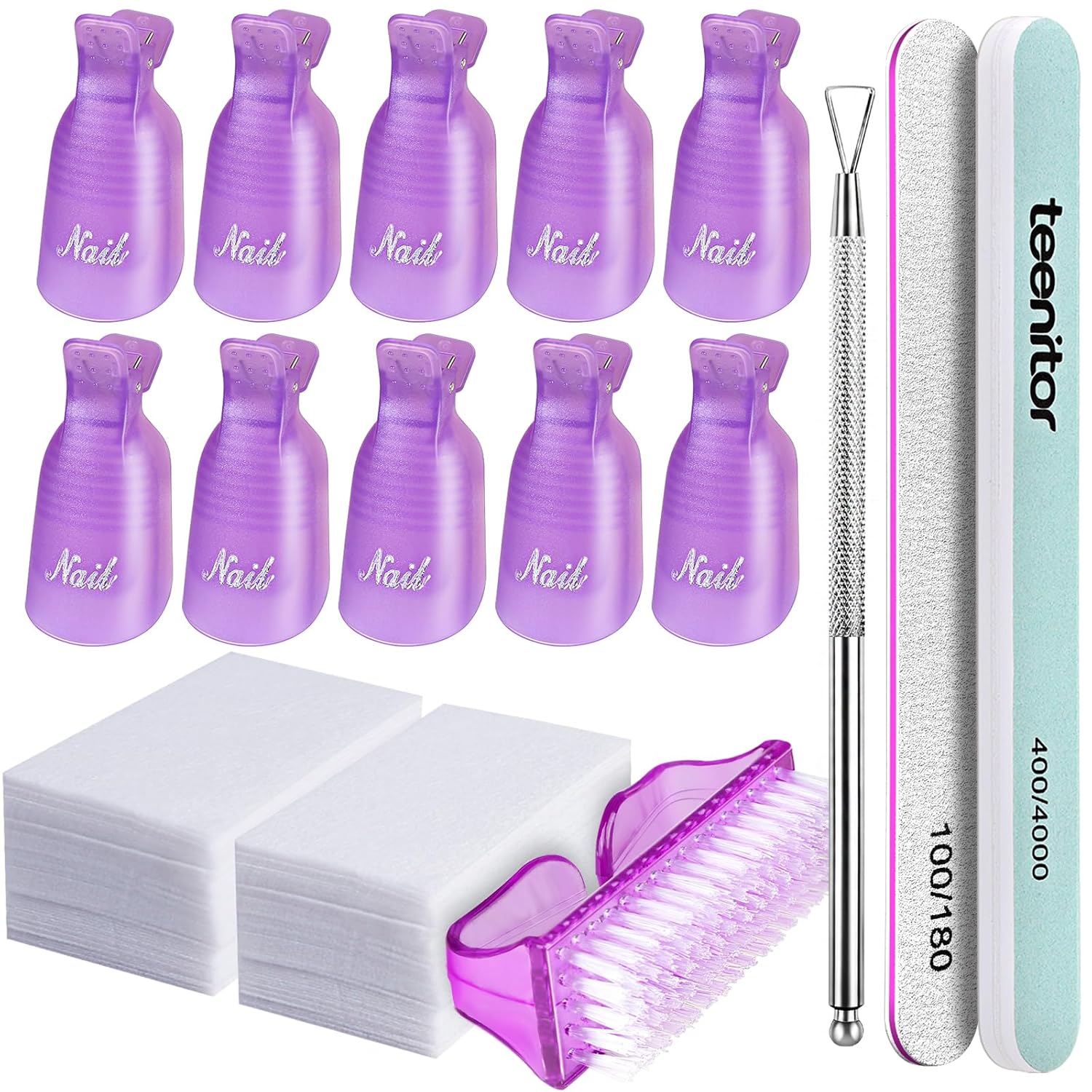 Teenitor Nail Polish Gel Remover Tools Kit with Nail Clips Nail Remover Pads Cut...