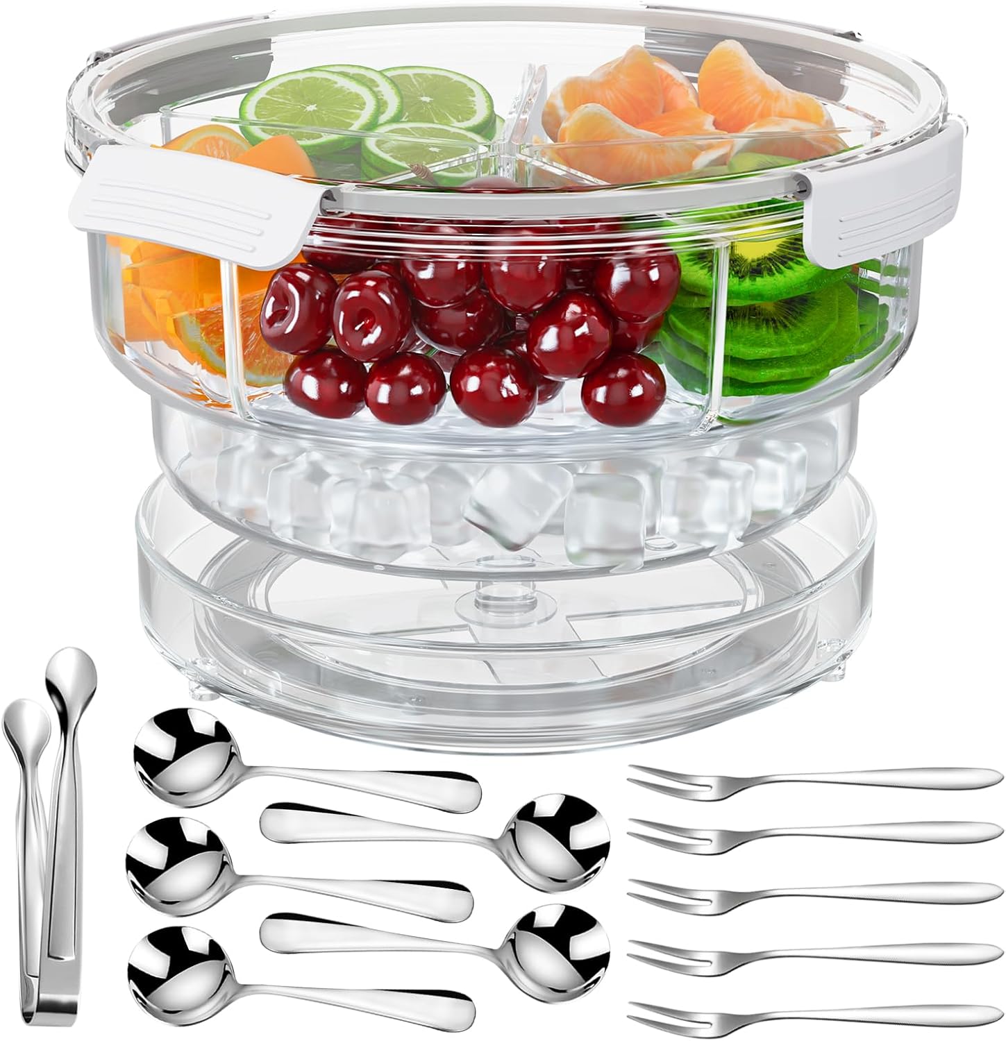 Condiment Tray【With 360° rotating turntable】 with Stainless Steel 5 Spoons, 5...