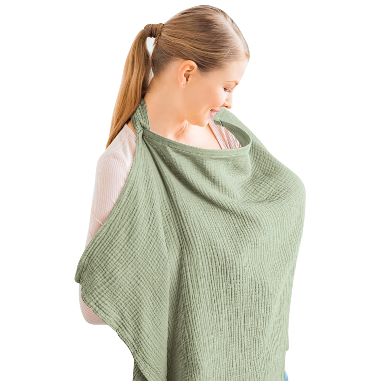 Konssy Muslin Nursing Cover for Baby Breastfeeding, Breathable 100% Cotton Breas...