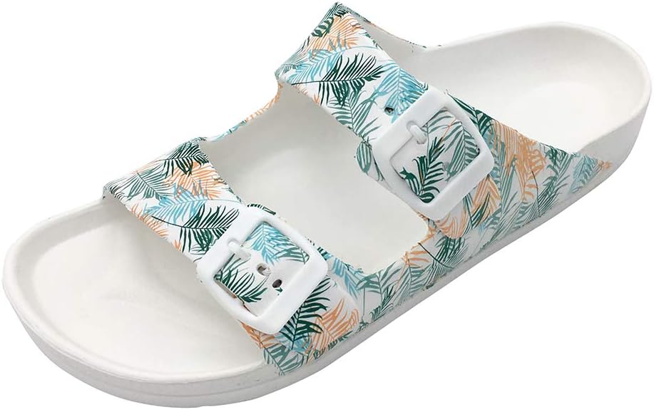 FUNKYMONKEY Women's Comfort Slides Double Buckle Adjustable EVA Flat Sandals 6 G...