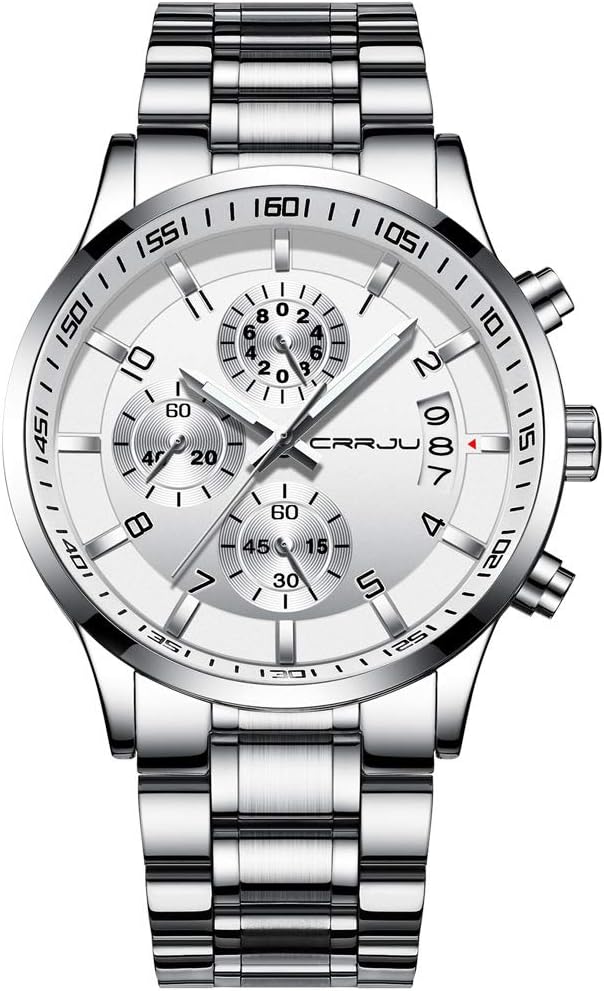 CRRJU Men's Fashion Stainless Steel Watches Date Waterproof Chronograph Wristwat...