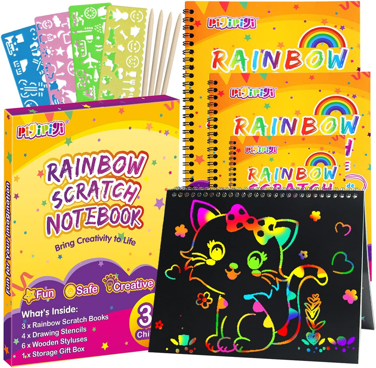pigipigi Gifts for 3-12 Year Old Girls Boys - 3 Pack Rainbow Scratch Off Noteboo...