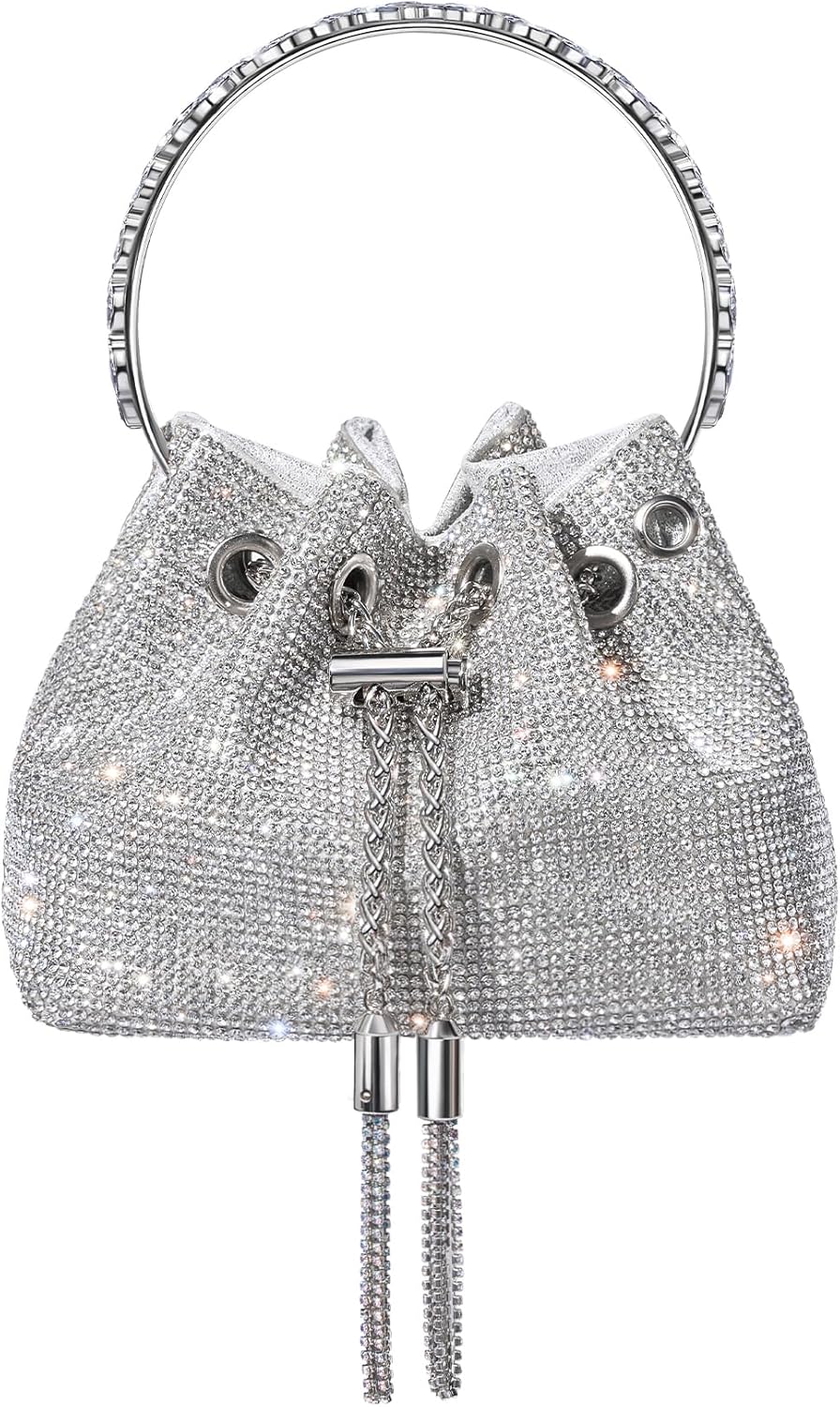 SWEETV Women's Rhinestone Bucket Bag Sparkly Sequin Evening Handbag Purse for Fo...
