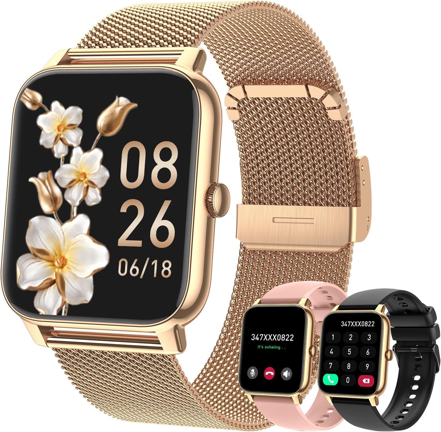 Smart Watch for Women Fitness Tracker: Gold Smart Watches for Women Digital Mens...