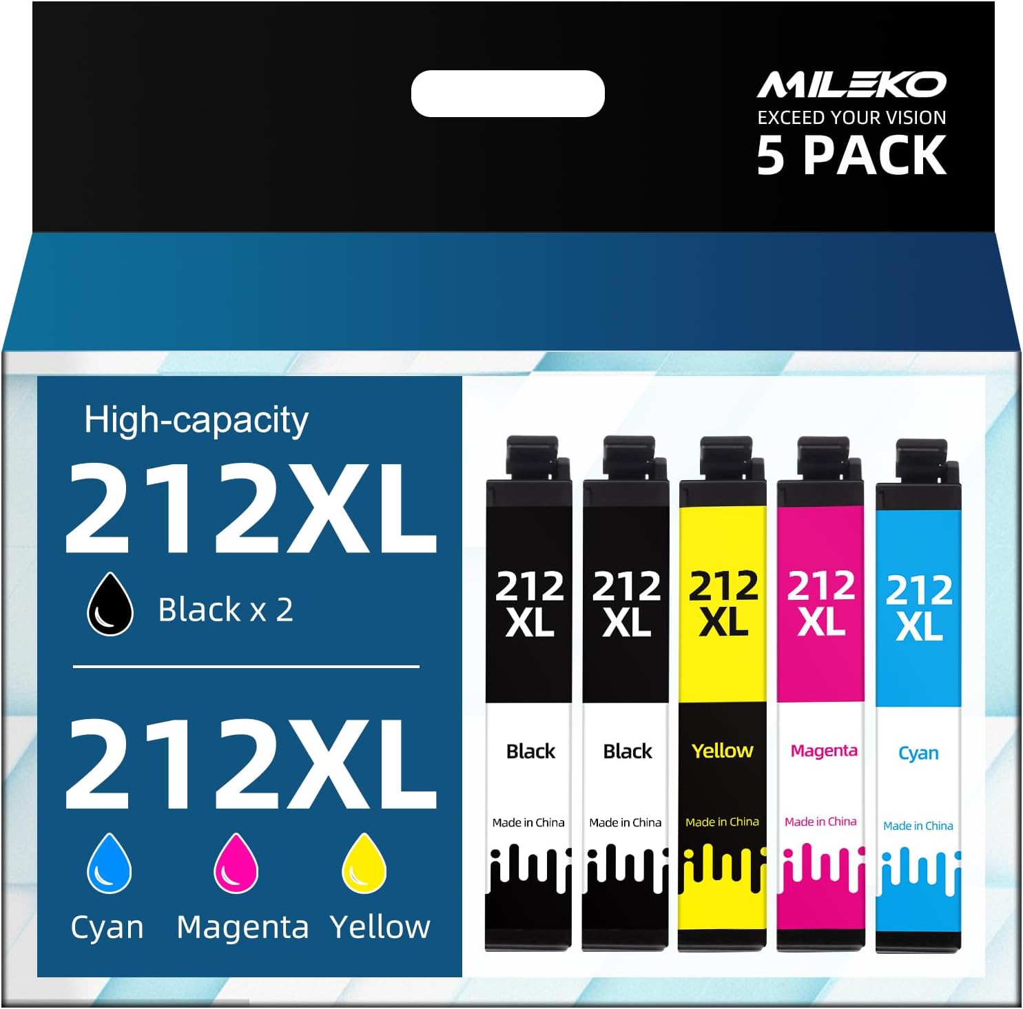 MILEKO 212XL Remanufactured Ink Cartridge Replacement for Epson 212 XL T212 Work...