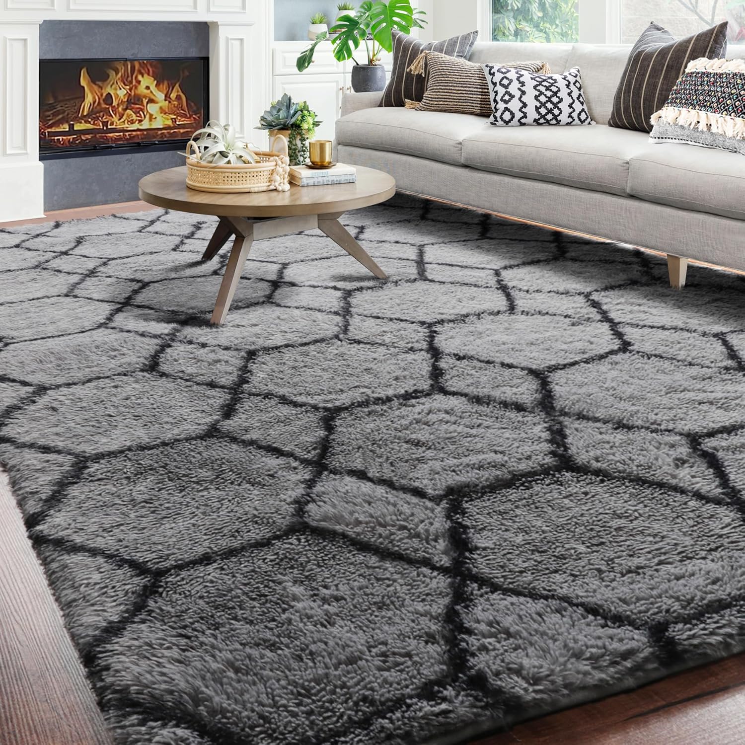 ONASAR 8x10 Grey and Black Rug, Large Boho Geometric Area Rugs for Living Room,...