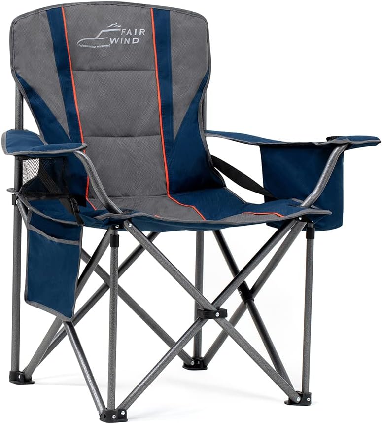 FAIR WIND Oversized Fully Padded Camping Chair with Lumbar Support, Heavy Duty Q...
