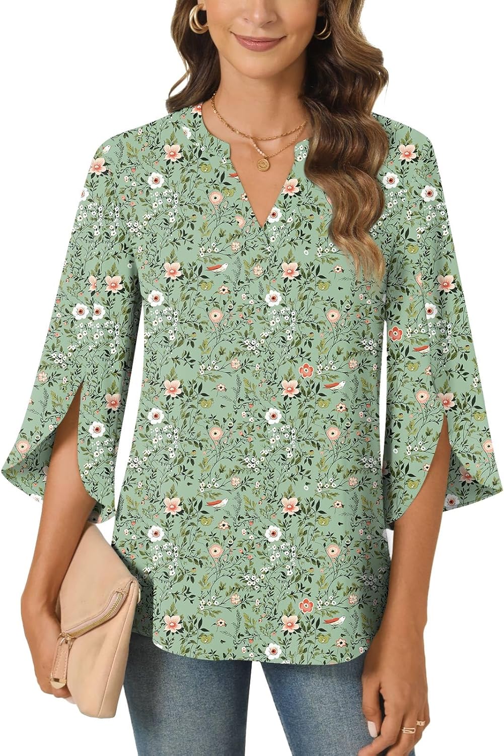 Anyally Women's Chiffon Blouses 3/4 Sleeve Summer Dressy Tunic Tops Casual Loose...