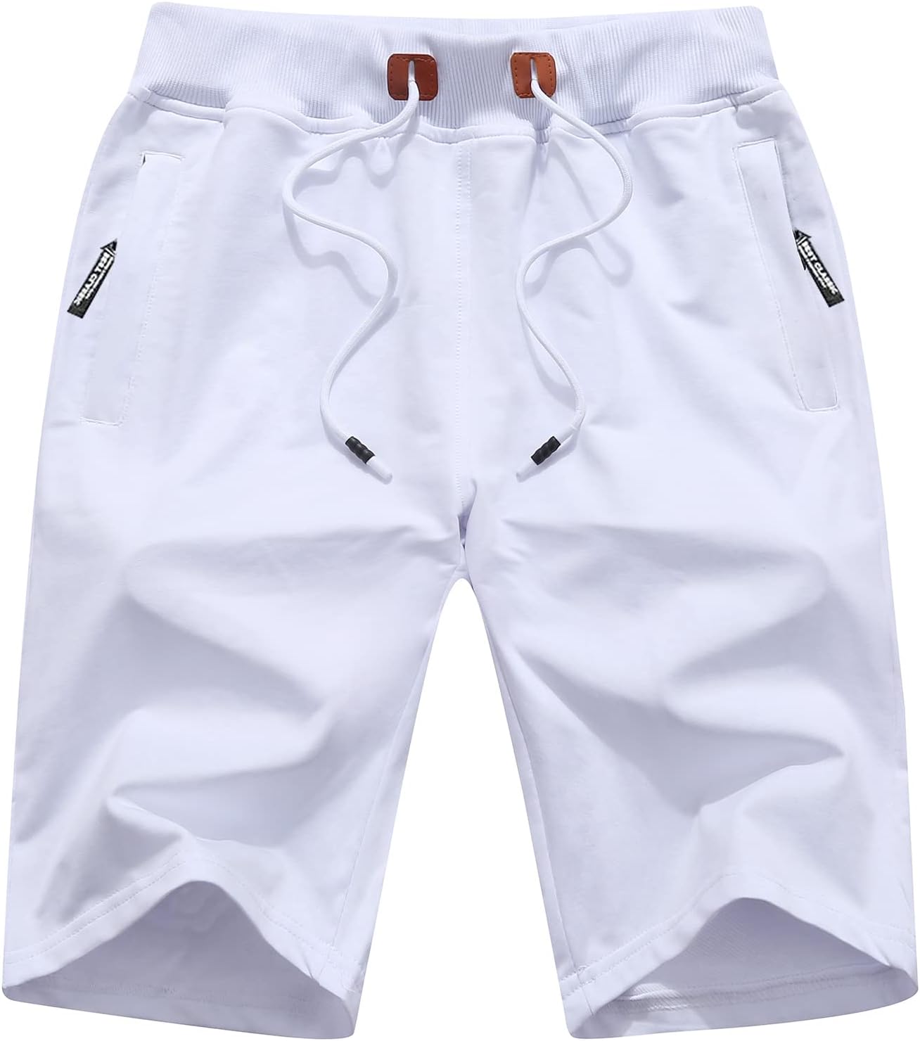 QPNGRP Mens Shorts Casual Drawstring Zipper Pockets Elastic Waist 32 White