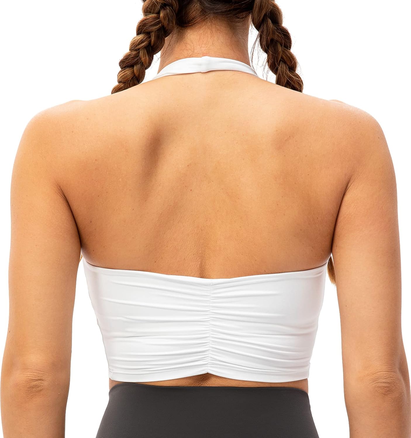Lavento Women's Halter Sports Bra Pleated Longline Padded Yoga Crop Bras Top 8 W...
