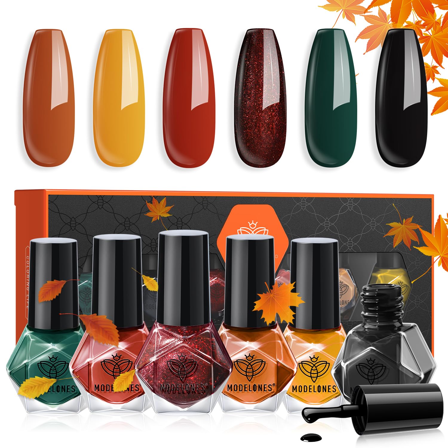 modelones Nail Polish Set 6 Colors Fall Winter Yellow Orange Nail Polish Kit Qui...