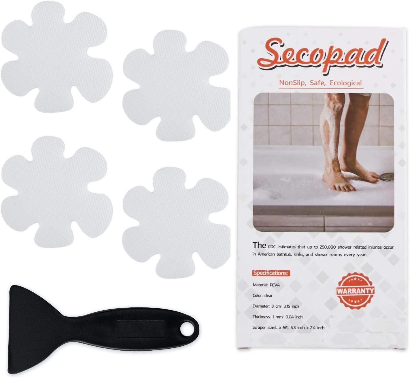 Original Bathtub Stickers Non-Slip, 24PCS Safety Shower Treads Adhesive Applique...