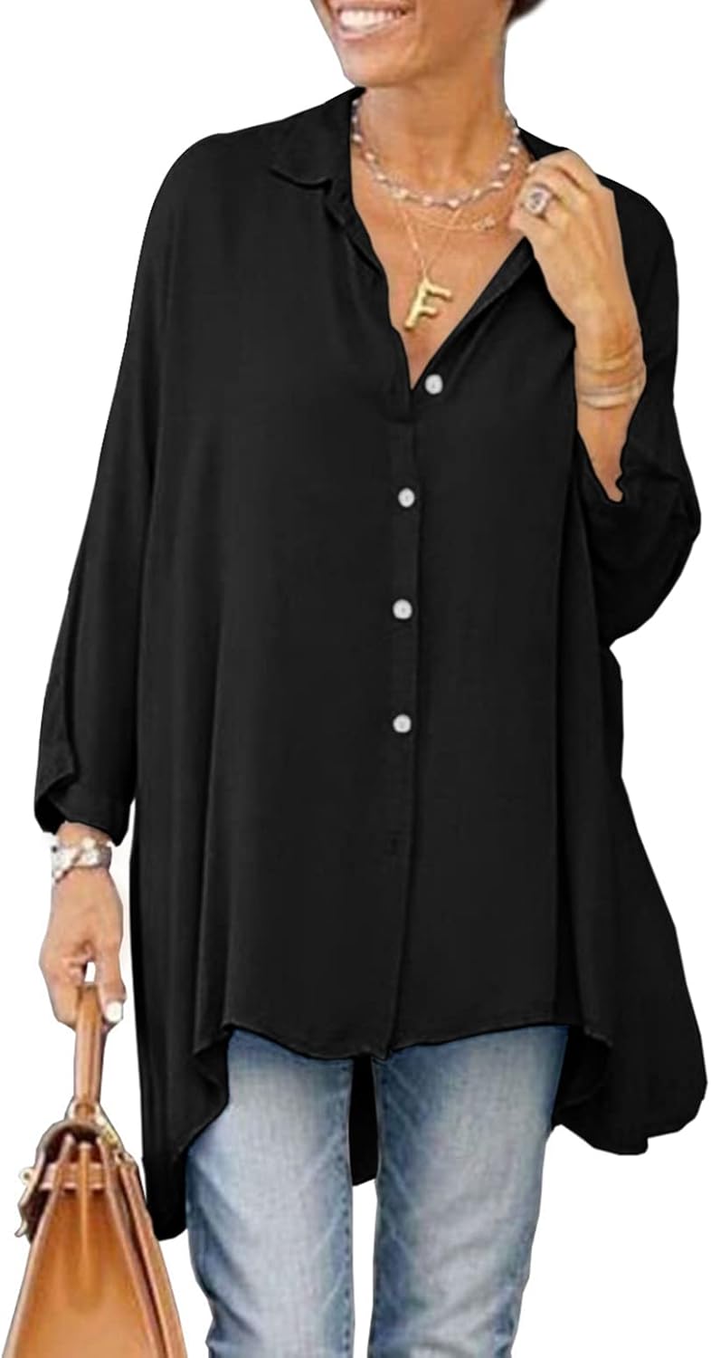 Aoysky Women's Oversized T-Shirts, Special Long Sleeve Shirt with Button Down, I...