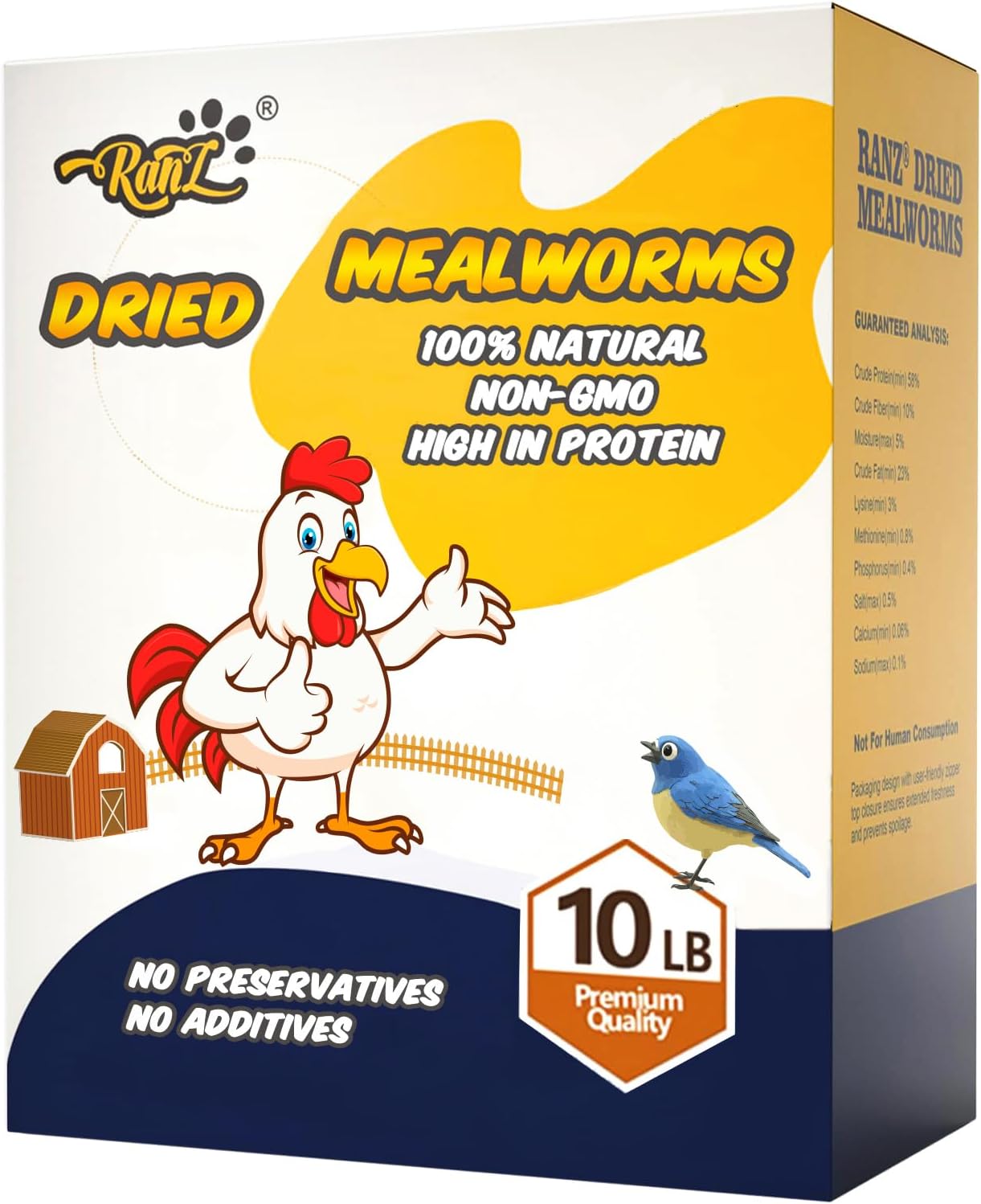 RANZ 10LBS Non-GMO Dried Mealworms for Chickens, High Protein Meal Worms, Premiu...