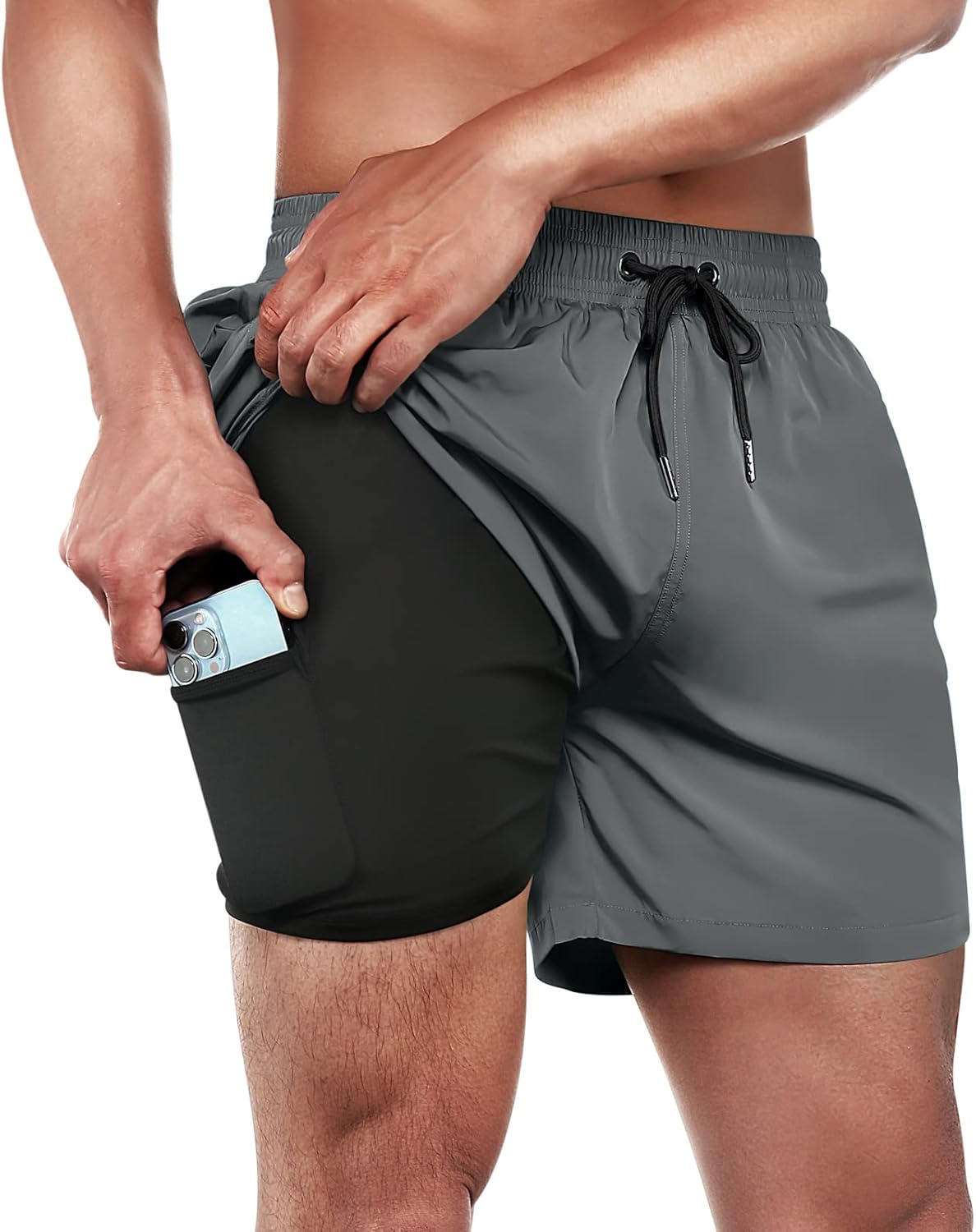 BRISIRA Mens Swim Trunks Swim Shorts Quick Dry 5 inch Inseam Beach Shorts with C...