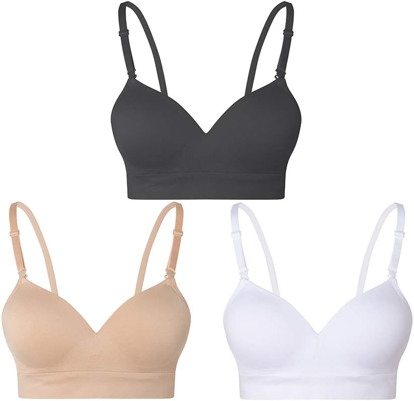 Lemef Seamless Bras for Women Wirefree Padded Bras L Black,white,beige