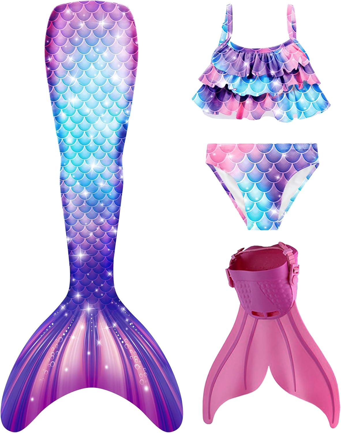 Superband Mermaid Tails with Mono Fin Sparkle Mermaid Swimsuit for Kids Girls Bo...