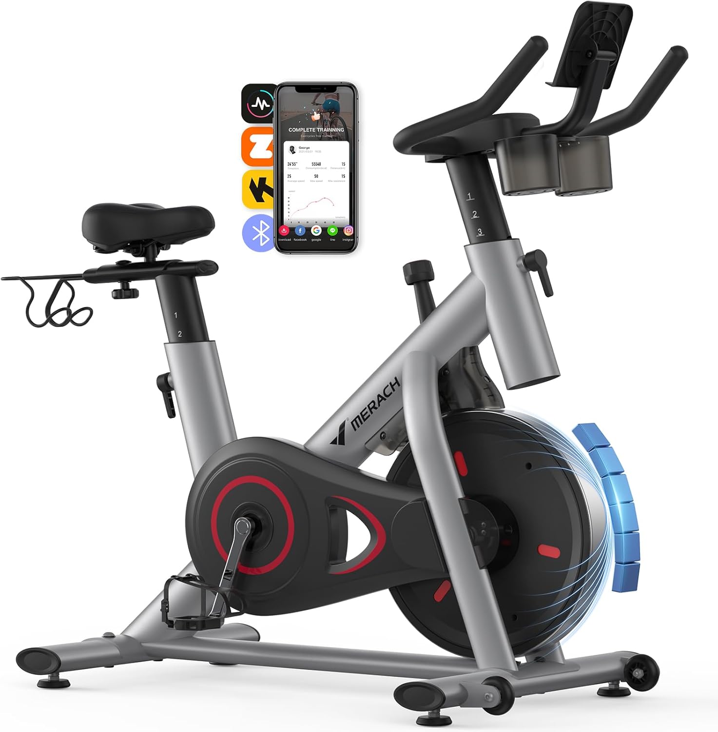 MERACH Exercise Bike, Brake Pad/Magnetic Stationary Bike with Exclusive App, Low...