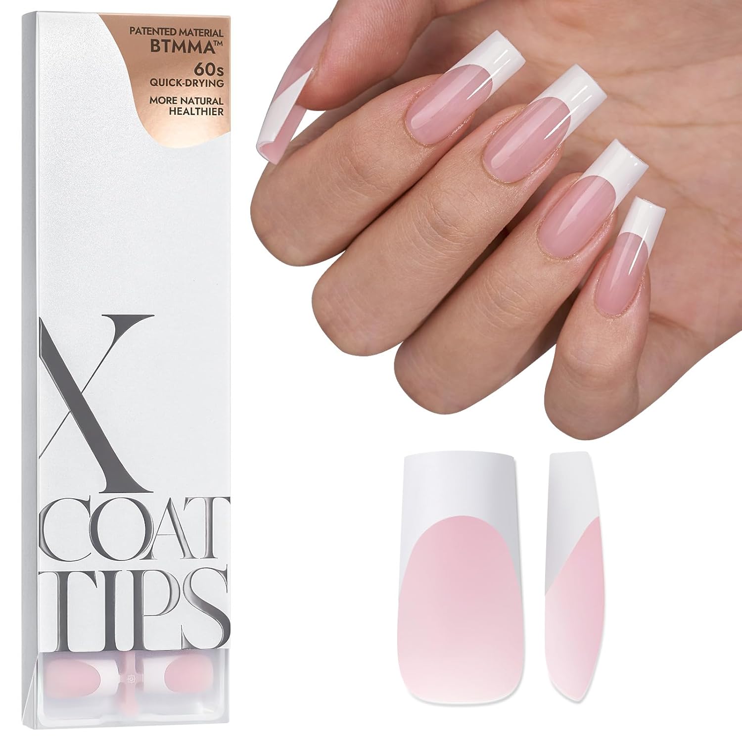 BTArtboxnails French Tip Press on Nails - XCOATTIPS White French Tip Nails, Pink...