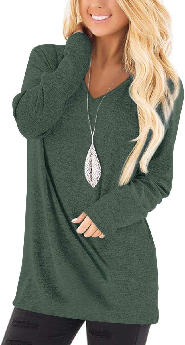 Jescakoo Tunic Tops to Wear with Leggings Long Sleeve V Neck T Shirts Casual Loo...