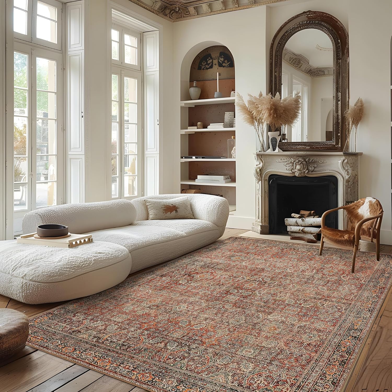Area Rug, Special Machine Washable Boho Vintage Distressed Print Rug, Innovative...