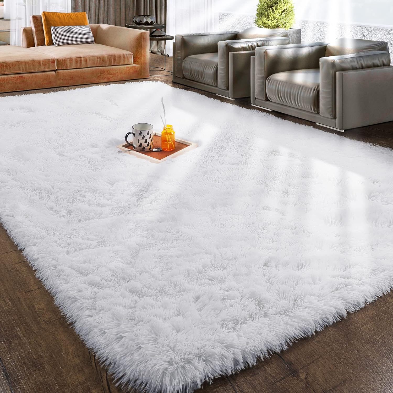 RUGTUDER White Rug for Bedroom, 3x5 Fluffy Fuzzy Area Rugs for Living Room, Smal...