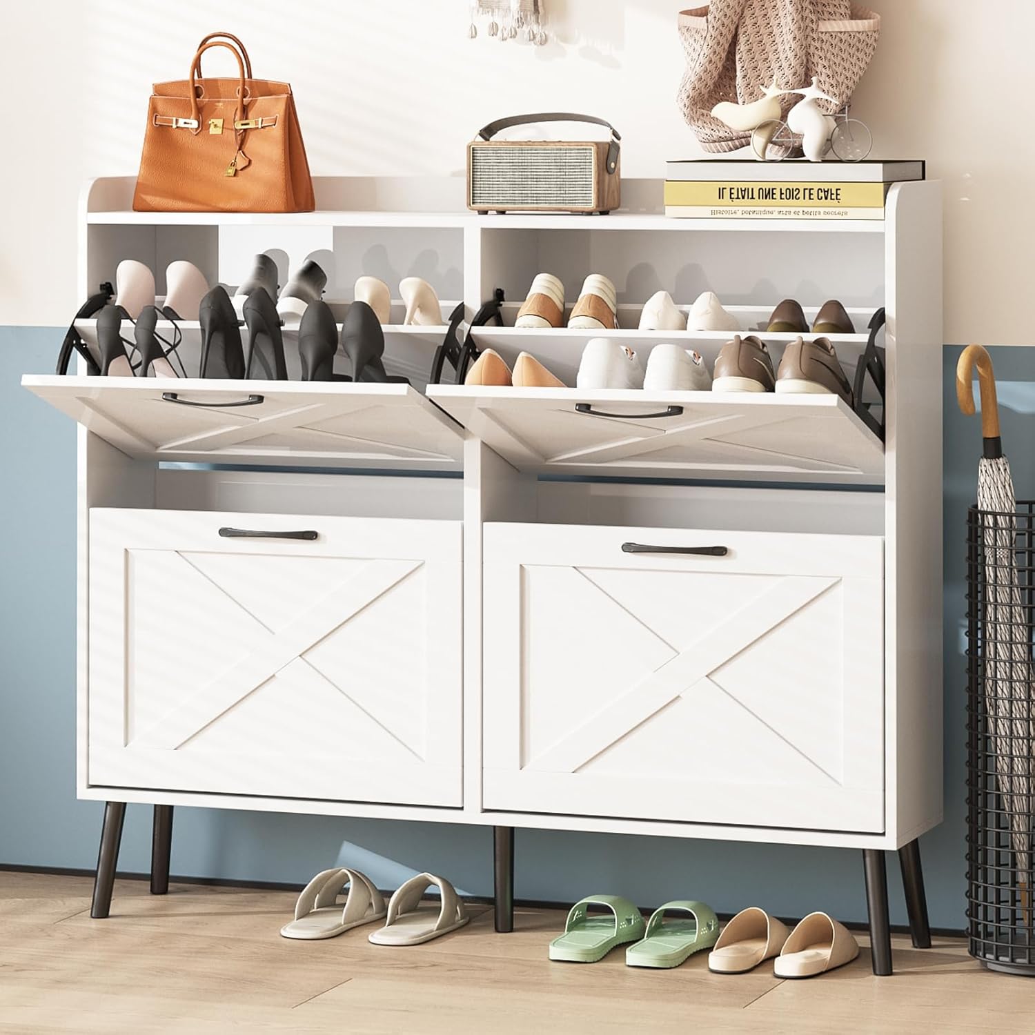 Maupvit Large Shoe Cabinet, Special Shoe Cabinet Organizer with 4 Flip Drawers,...