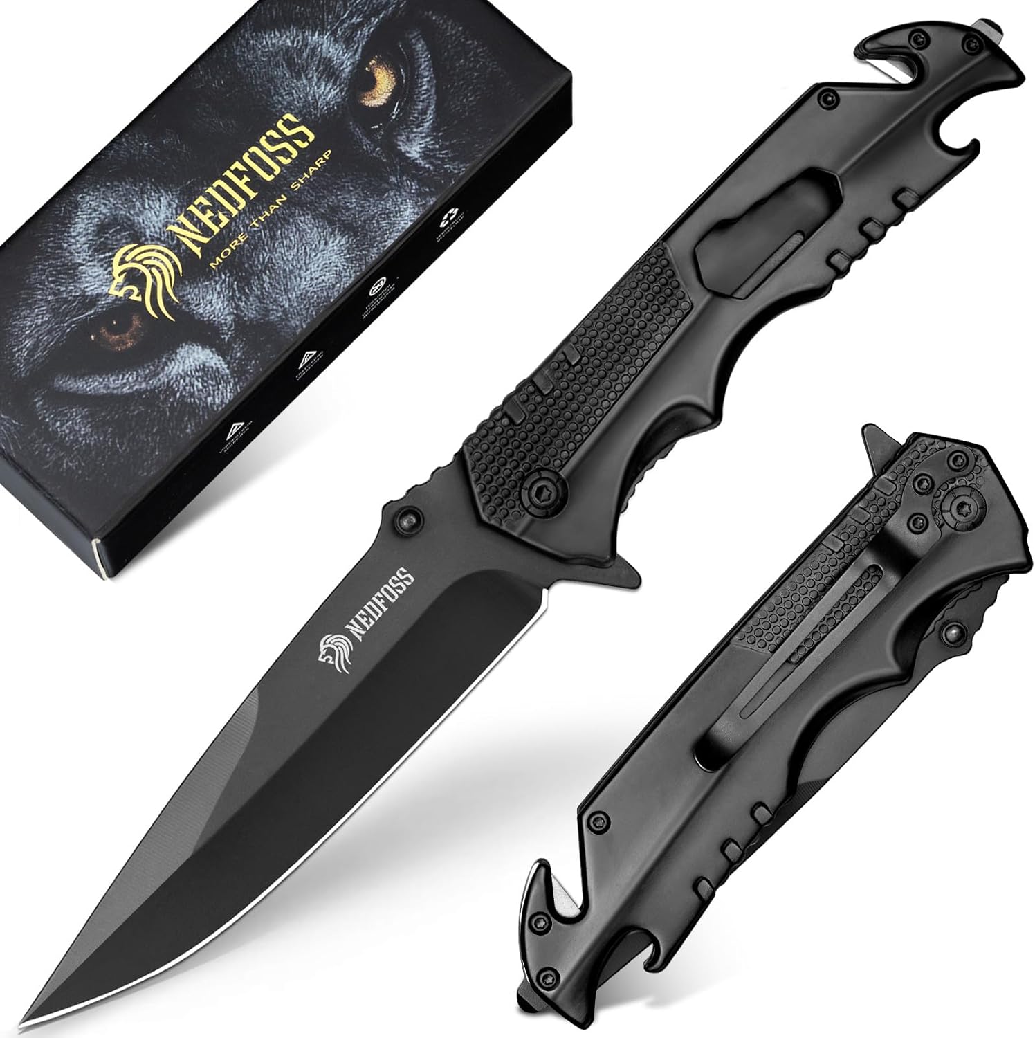 NedFoss FA48 Pocket Knife for Men, 5-in-1 Multitool Folding Knife with Bottle Op...