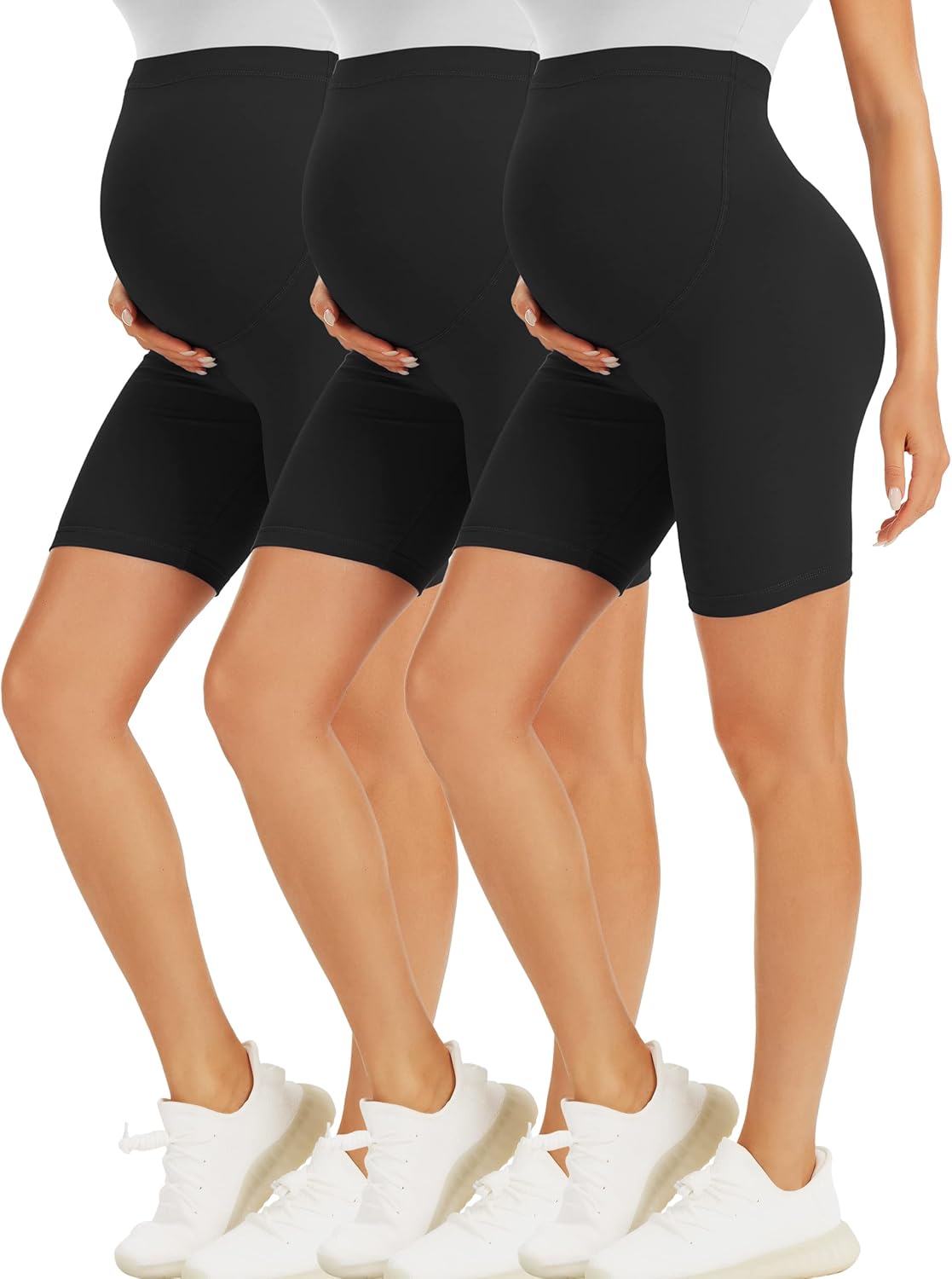 BONVIGOR Maternity Shorts Over The Belly Biker Workout Yoga Active Athletic Preg...