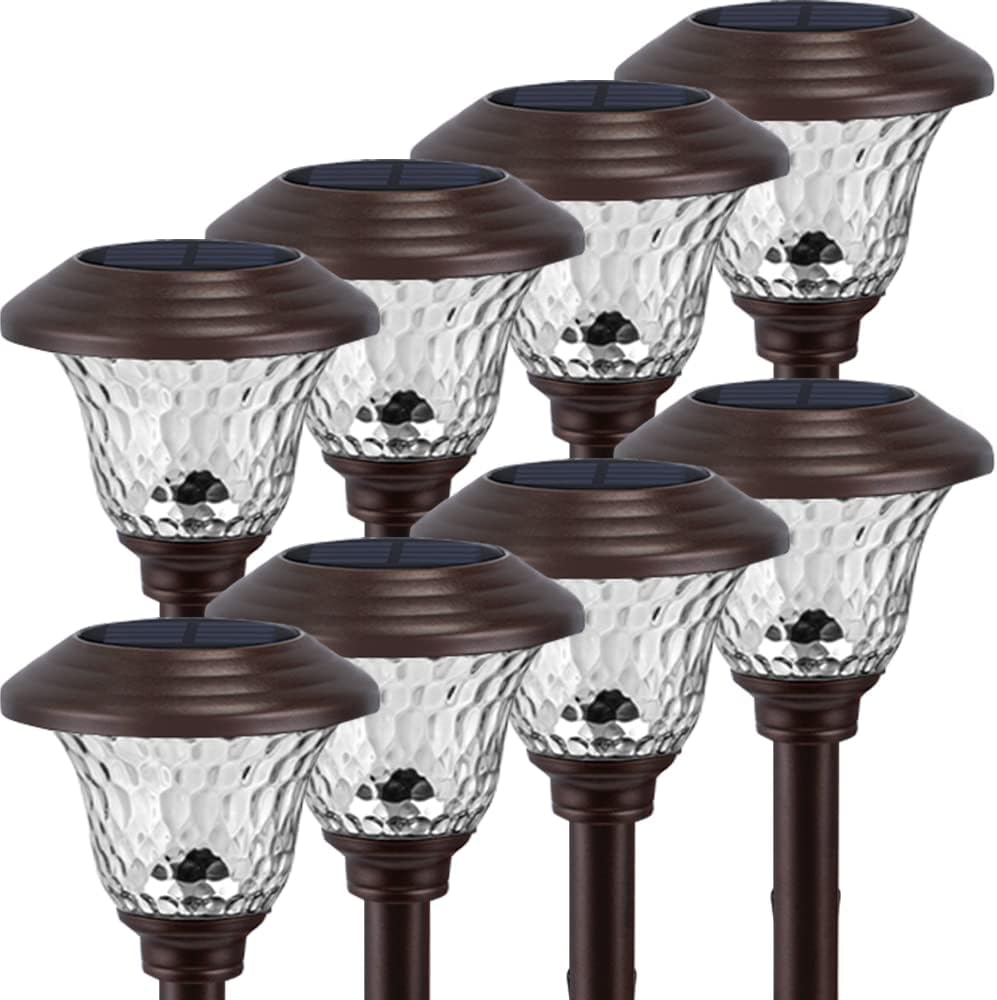 BEAU JARDIN 8 Pack Solar Pathway Lights Color Changing + Bright White Outdoor Ga...