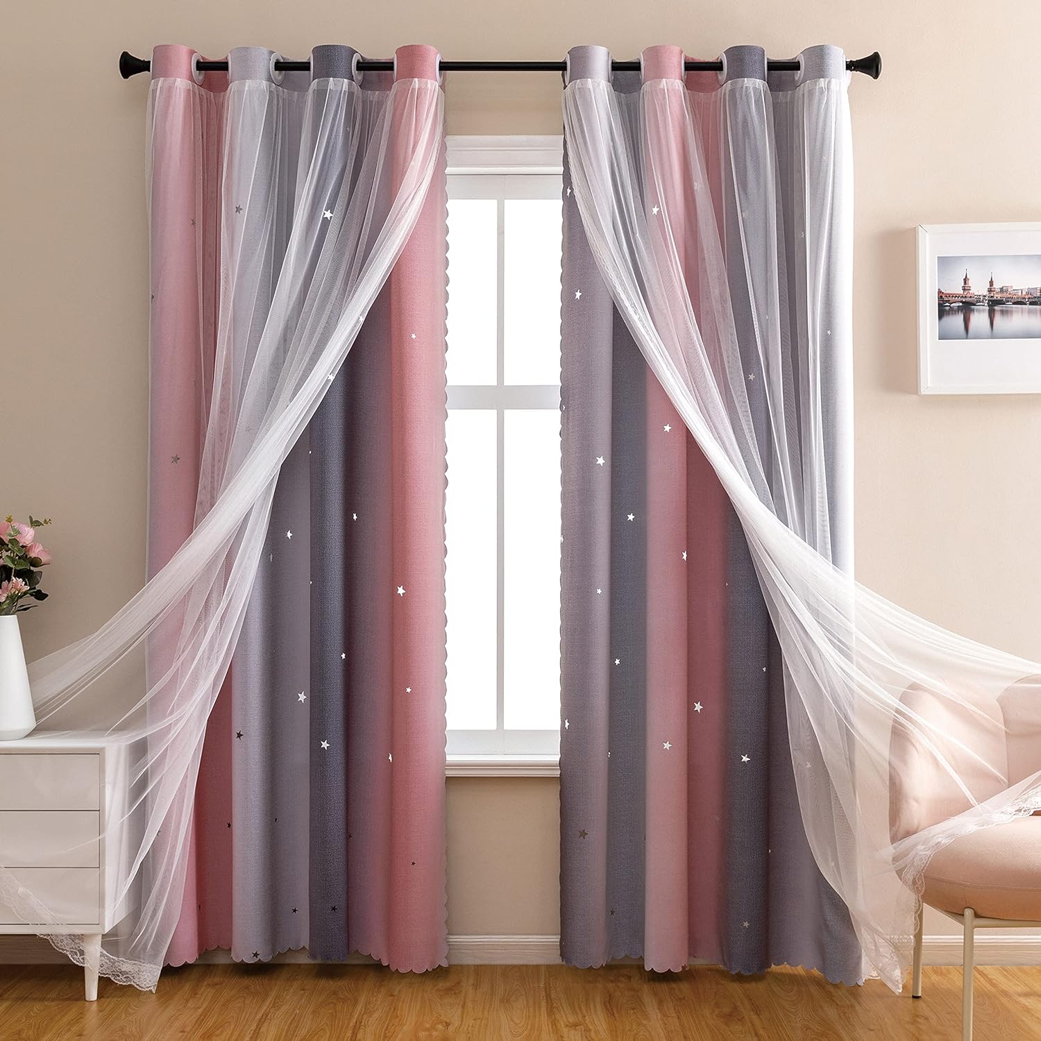 XiDi Dream Star Blackout Curtains for Kids Rooms G...
