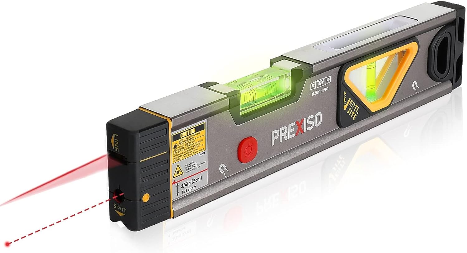 PREXISO 2-in-1 Laser Level 12 in Spirit Level with Light, 100Ft Alignment Point...