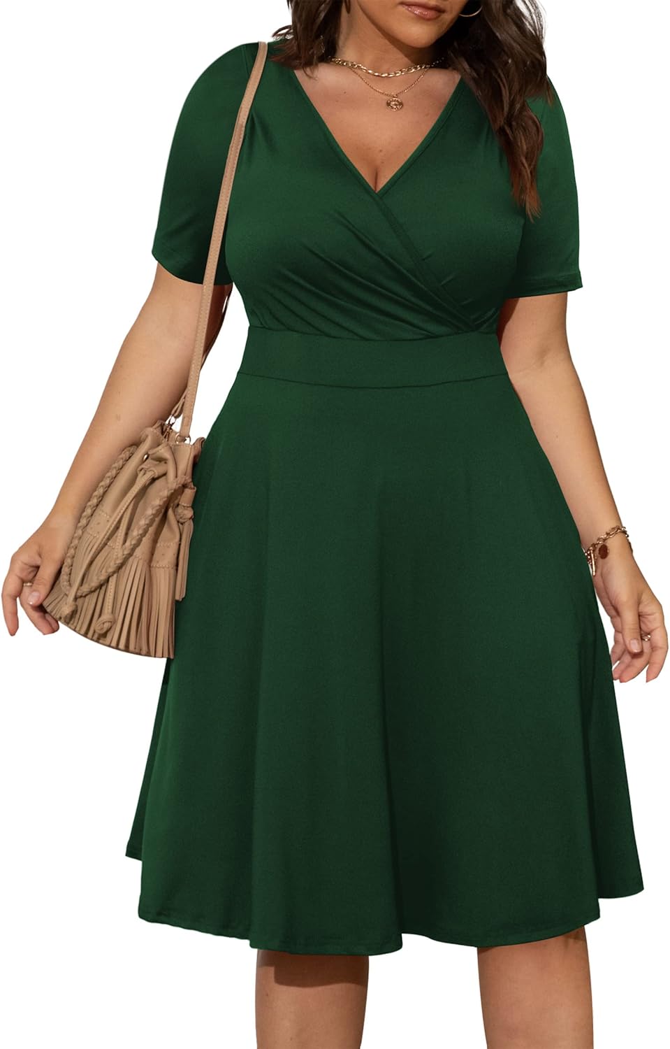 POSESHE Womens Plus Size Dresses Sleeveless Wrap V-neck Sundress Casual Summer W...