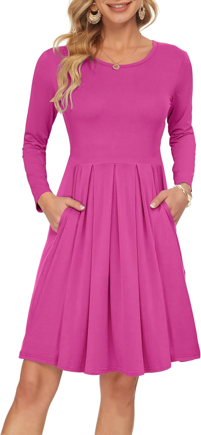 AUSELILY Women's Dress, Special Long Sleeve Dress, Innovative Pleated Loose Swin...