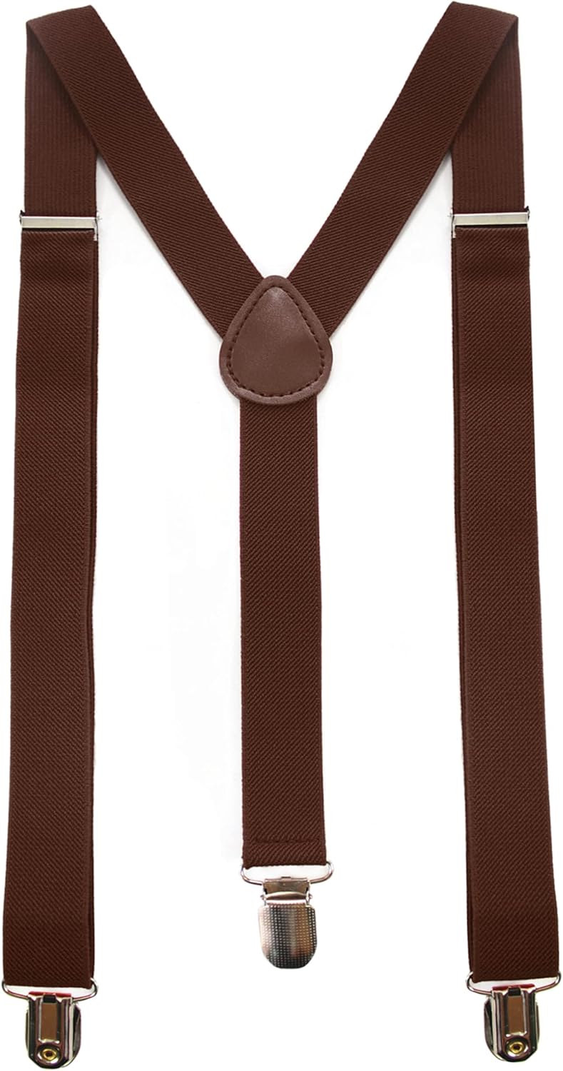JEMYGINS Solid Color Mens Suspender with 3 Strong Clips Adjustable Braces Brown