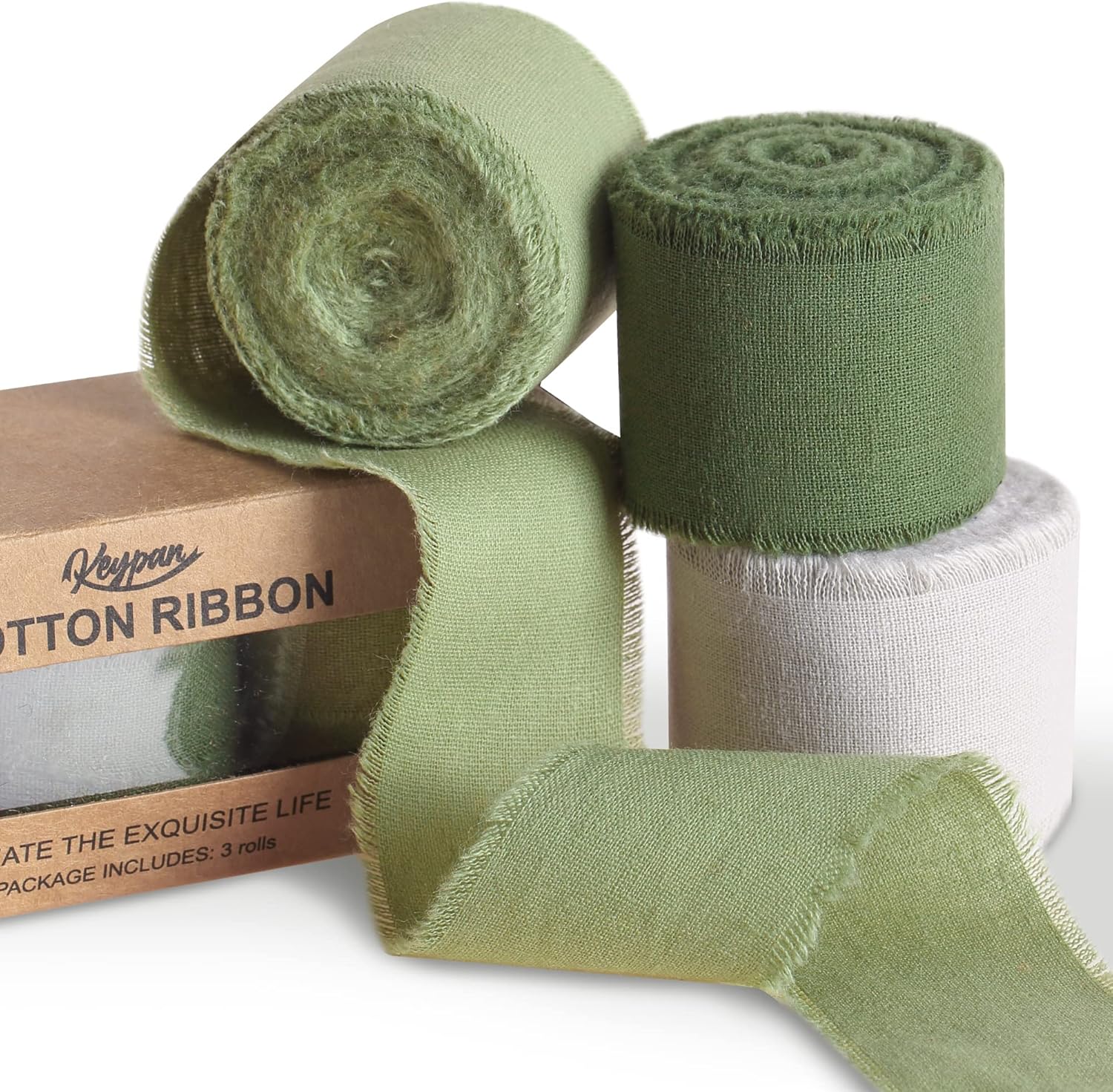 Green Ribbon 1-1/2 x 15 Yards Handmade Cotton Frayed Fringe Fabric Ribbons for C...
