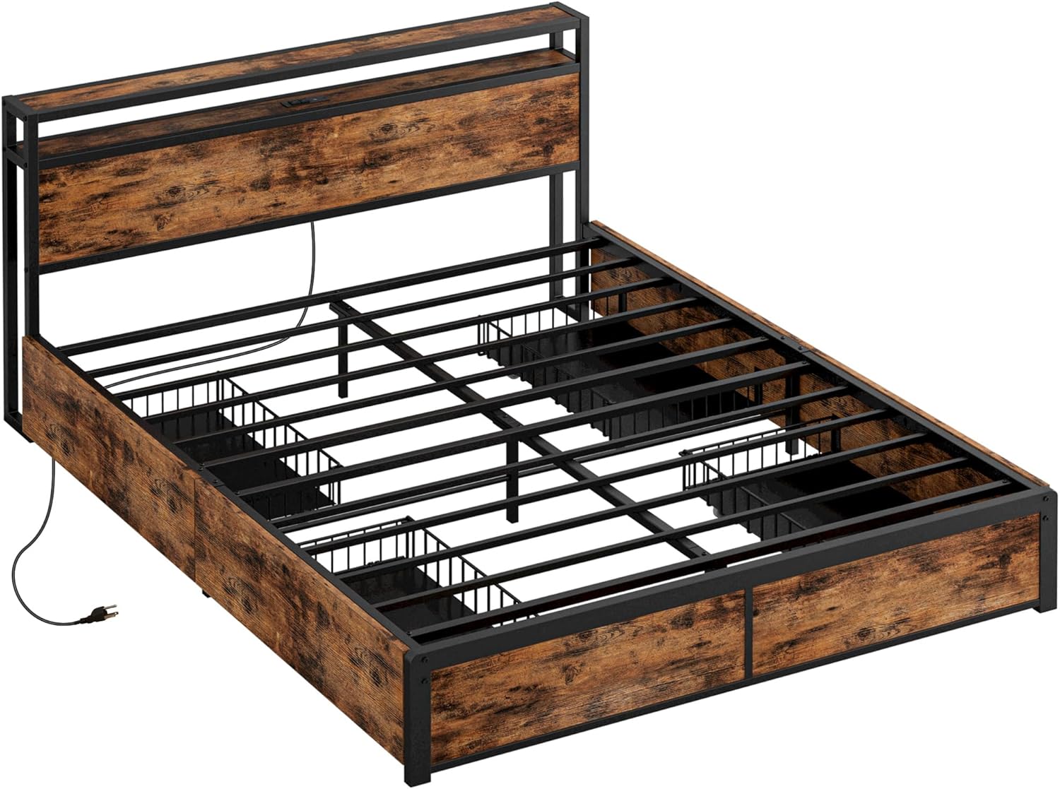 LIKIMIO Full Size Bed Frame, Special Bed Frame with Storage, Innovative 2-Tier S...