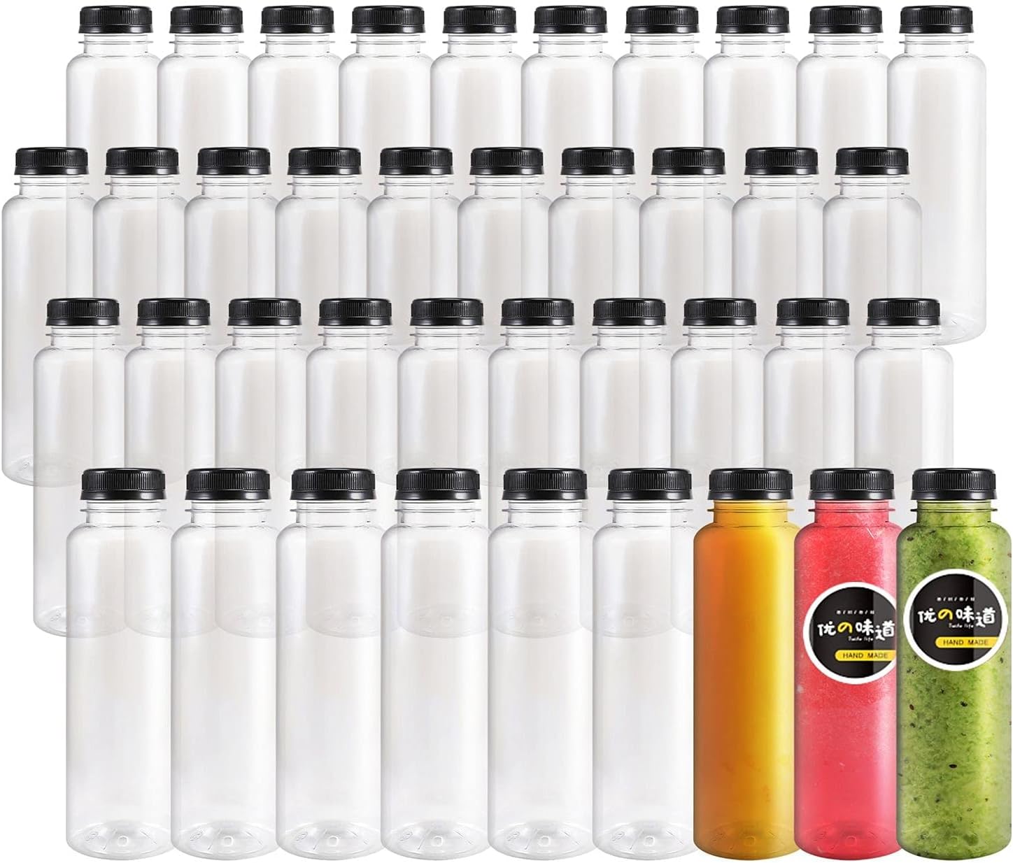 40pcs 12oz Plastic Juice Bottles with Caps, Empty PET Disposable Plastic Bottles...