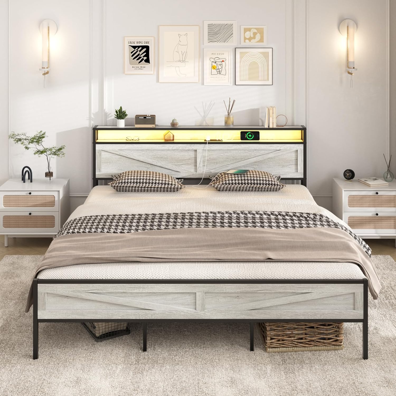Innovative Bed Frame, Unique King Size Bed Frame with Charging Station, Special...