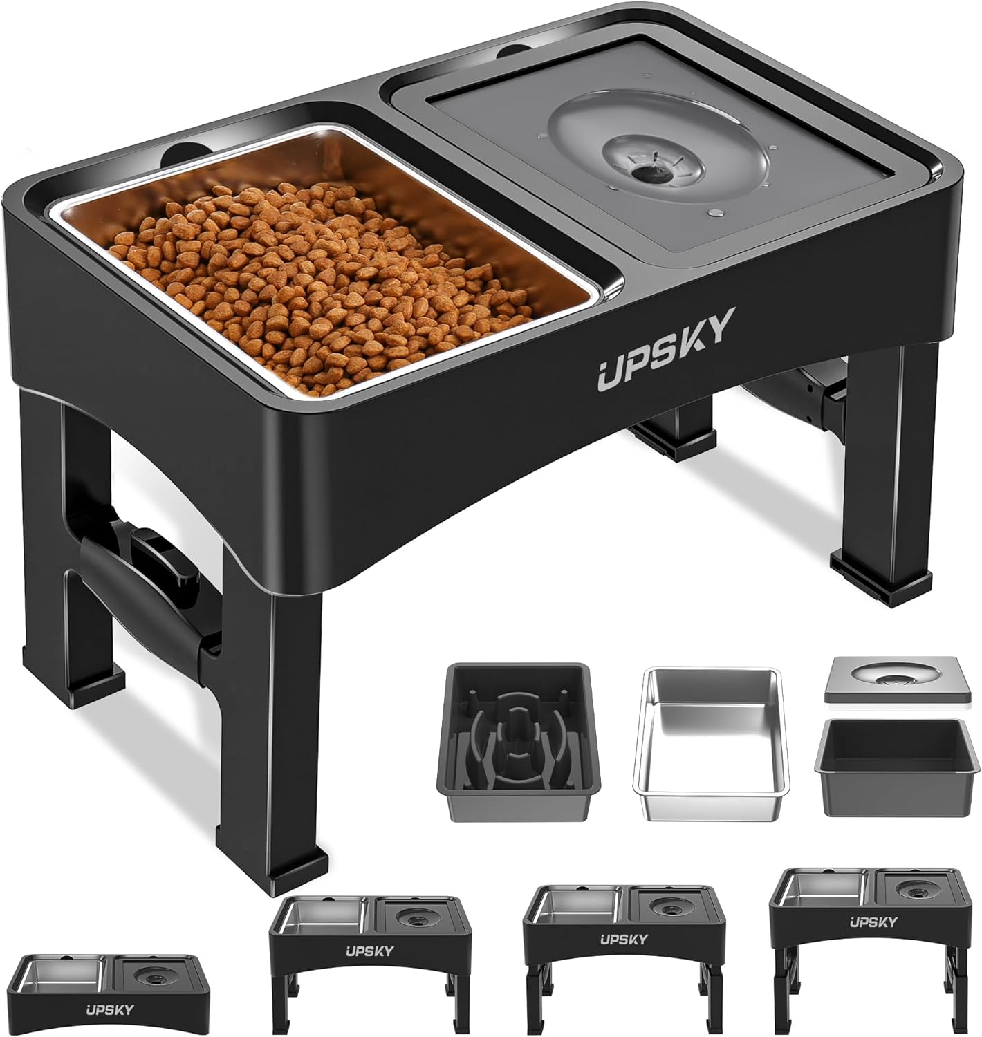 UPSKY 3-in-1 Elevated Dog Bowls Slow Feeder, 4 Height Adjustable Raised Dog Bowl...